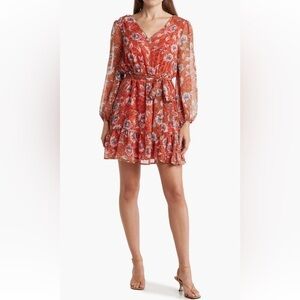 Sam Edelman Country Balloon Sleeve Fit & Flare Dress red size 6 NWT